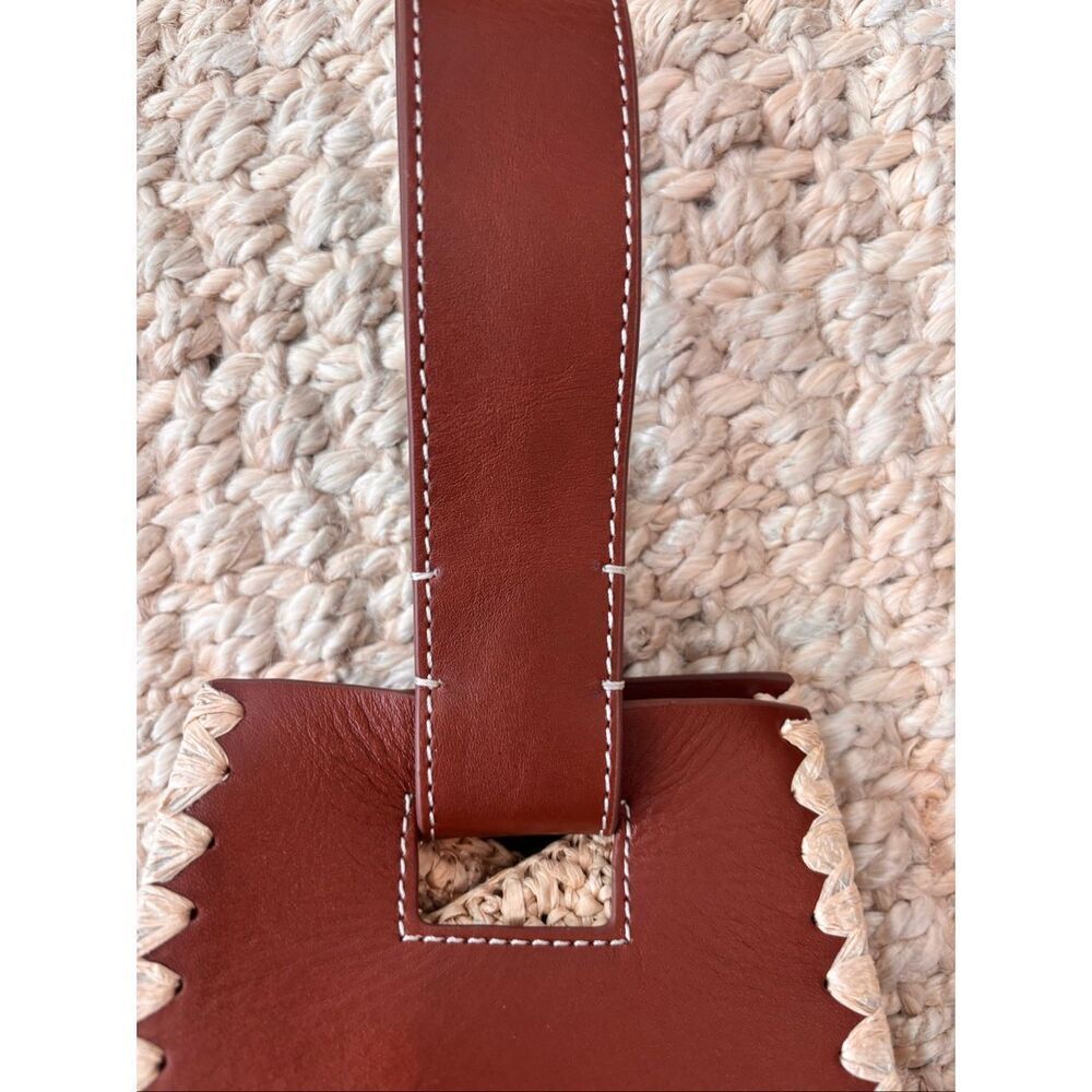 NWT J CREW  Raffia & Leather Bucket | Coastal Quiet Luxury Woven Top-handle bag - Picture 5 of 10